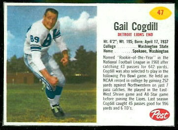 Gail Cogdill 1962 Post Cereal football card