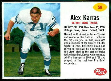 Alex Karras 1962 Post Cereal football card