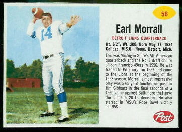 Earl Morrall 1962 Post Cereal football card