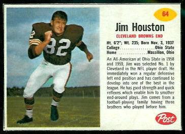 Jim Houston 1962 Post Cereal football card Jim Houston 1962 Post Cereal football card
