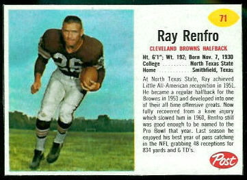 Ray Renfro 1962 Post Cereal football card