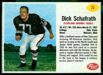 Dick Schafrath 1962 Post Cereal football card