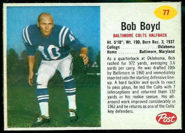 Bob Boyd 1962 Post Cereal football card