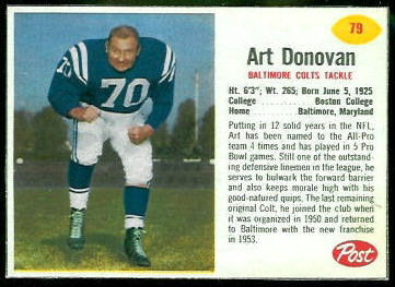 Art Donovan 1962 Post Cereal football card