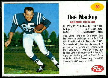 Dee Mackey 1962 Post Cereal football card