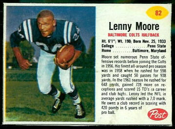 Lenny Moore 1962 Post Cereal football card