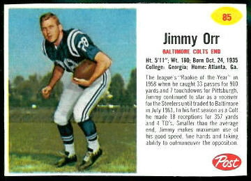 Jimmy Orr 1962 Post Cereal football card