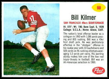 Bill Kilmer 1962 Post Cereal football card