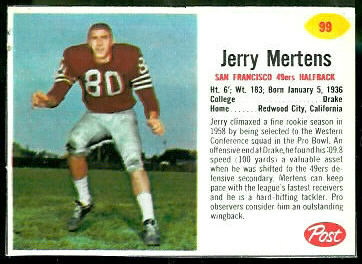 Jerry Mertens 1962 Post Cereal football card