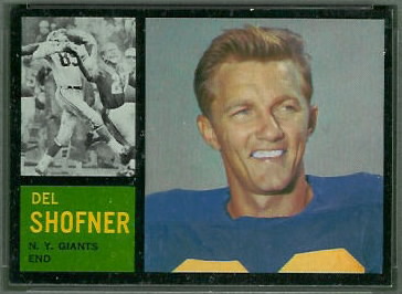 Del Shofner 1962 Topps football card