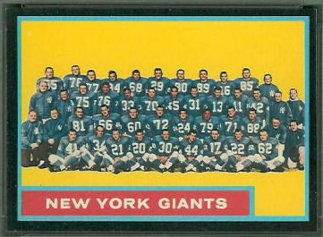New York Giants Team 1962 Topps football card New York Giants Team 1962 Topps football card