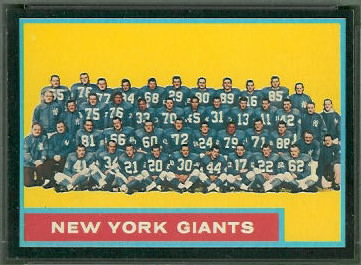 New York Giants Team 1962 Topps football card