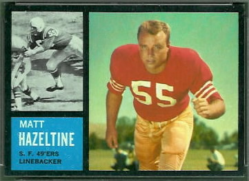 Matt Hazeltine 1962 Topps football card