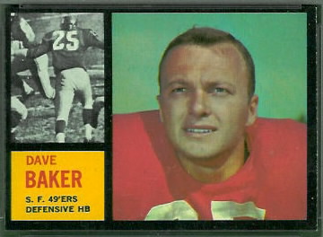 Dave Baker 1962 Topps football card