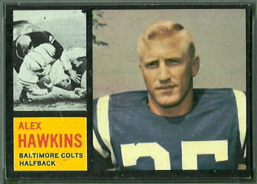 Alex Hawkins 1962 Topps football card