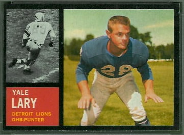 Yale Lary 1962 Topps football card