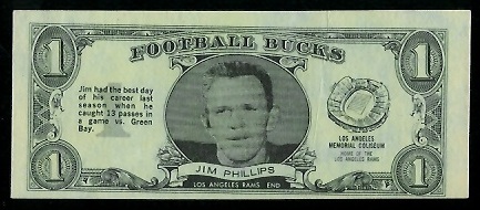 Jim Phillips 1962 Topps Bucks football card