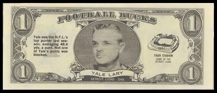 Yale Lary 1962 Topps Bucks football card