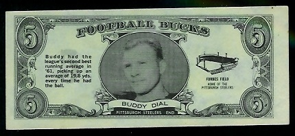 Buddy Dial 1962 Topps Bucks football card