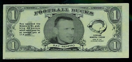 Ray Renfro 1962 Topps Bucks football card