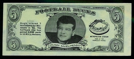 Hugh McElhenny 1962 Topps Bucks football card Hugh McElhenny 1962 Topps Bucks football card