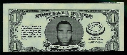 Bobby Mitchell 1962 Topps Bucks football card Bobby Mitchell 1962 Topps Bucks football card