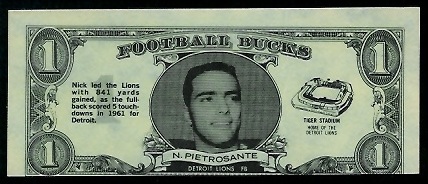 Nick Pietrosante 1962 Topps Bucks football card