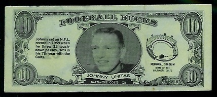 John Unitas 1962 Topps Bucks football card