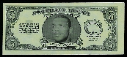 Lenny Moore 1962 Topps Bucks football card