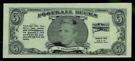 Tommy McDonald 1962 Topps Bucks football card Tommy McDonald 1962 Topps Bucks football card