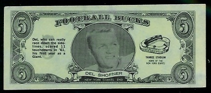 Del Shofner 1962 Topps Bucks football card