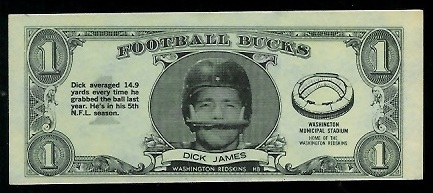 Dick James 1962 Topps Bucks football card