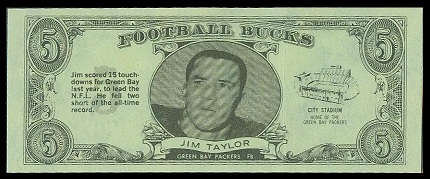 Jim Taylor 1962 Topps Bucks football card