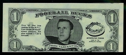 Fran Tarkenton 1962 Topps Bucks football card