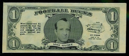 Max McGee 1962 Topps Bucks football card