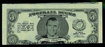 Jon Arnett 1962 Topps Bucks football card