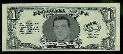 Alex Webster 1962 Topps Bucks football card Alex Webster 1962 Topps Bucks football card