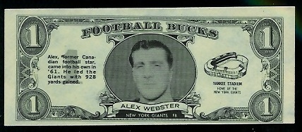 Alex Webster 1962 Topps Bucks football card