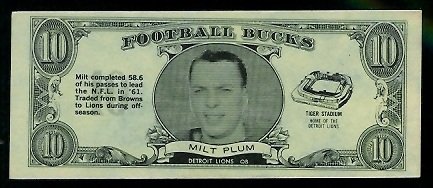 Milt Plum 1962 Topps Bucks football card