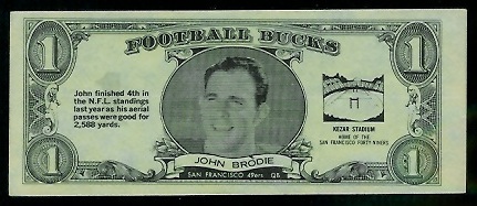 John Brodie 1962 Topps Bucks football card