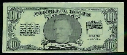 Sonny Jurgensen 1962 Topps Bucks football card