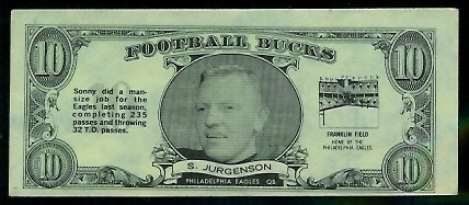 Sonny Jurgensen 1962 Topps Bucks football card