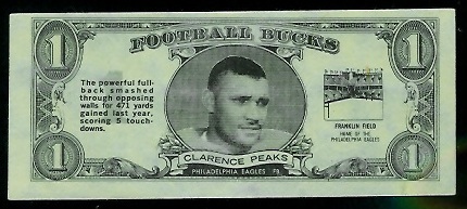 Clarence Peaks 1962 Topps Bucks football card