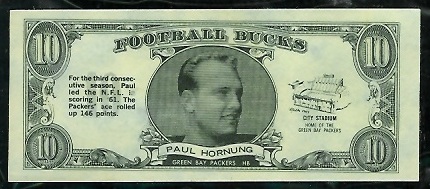 Paul Hornung 1962 Topps Bucks football card