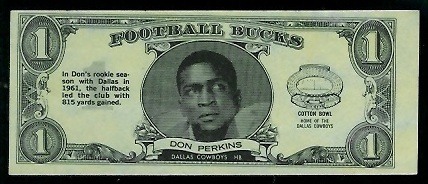 Don Perkins 1962 Topps Bucks football card