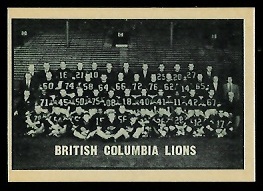 B.C. Lions Team 1962 Topps CFL football card