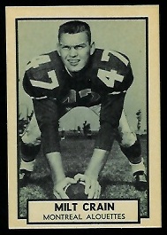 Milt Crain 1962 Topps CFL football card