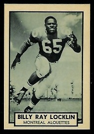 Billy Ray Locklin 1962 Topps CFL football card