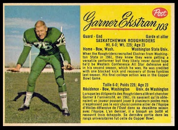 Garner Ekstran 1963 Post CFL football card