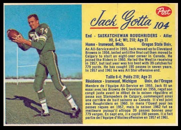 Jack Gotta 1963 Post CFL football card